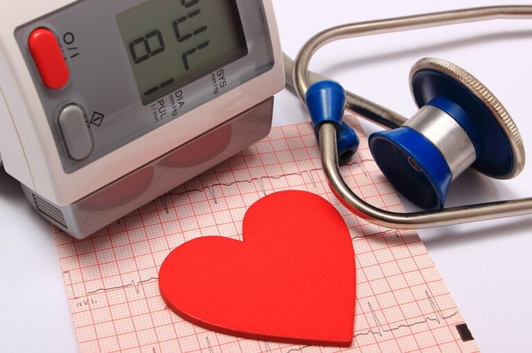 Stethoscope, Blood Pressure Indicator, Electrocardiogram, And A Heart